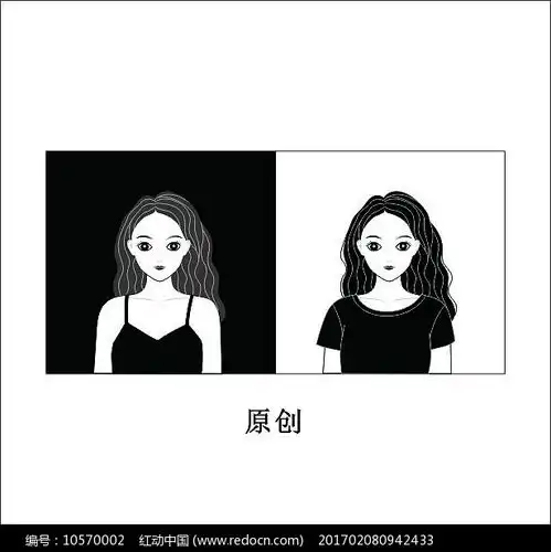 黑白美女头像卡通