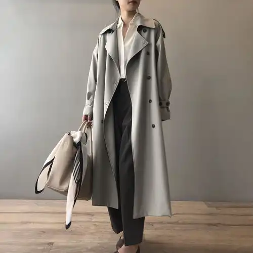 施悦名长款风衣女2021秋季新款韩版气质宽松收腰显瘦休闲外套女