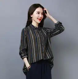 棉麻复古条纹衬衫时尚上衣女p70控115好四季a30311四季星座网