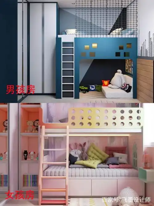 这是我见过最用心的儿童房设计,一儿一女一人一间,简单但很实用