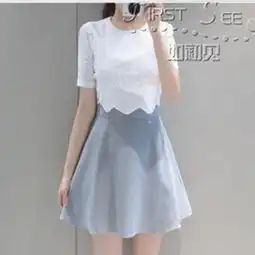 2015春夏新款女装蕾丝短裙韩版性感蕾丝拼接短袖两件连衣裙女修身