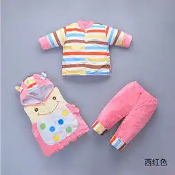 菲凡尔秋冬季男童马甲背带裤套装女宝宝三件套套装外出衣服