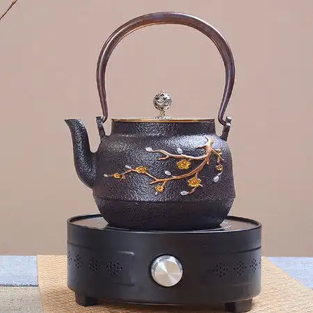 红兔子铁壶仿日本南部铸铁壶彩绘梅兰生铁壶电陶炉烧水壶茶具茶壶煮茶器烧水铁壶电陶炉套装日本老铁茶壶茶