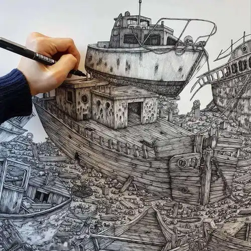 人美画更美,这位左撇子美女的巨幅素描画作,没人不服气