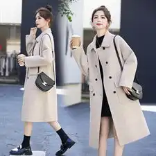 现货2023年秋冬季新款女装时尚休闲气质双排扣双面羊毛大衣女