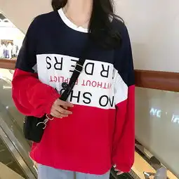 秋韩版chic宽松百搭时尚休闲拼色字母长袖t恤卫衣女依生