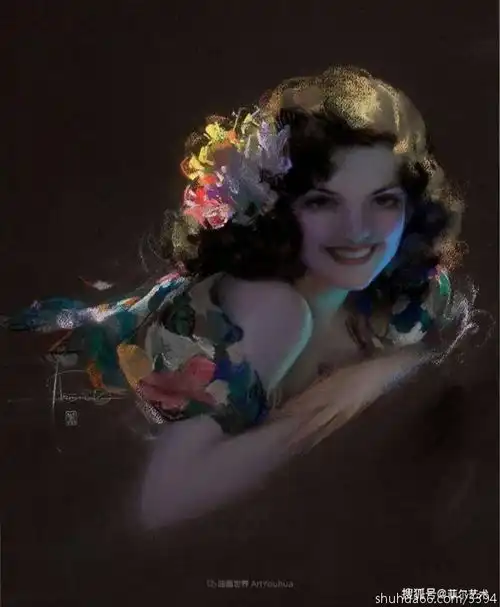 海外油画美女海风清听