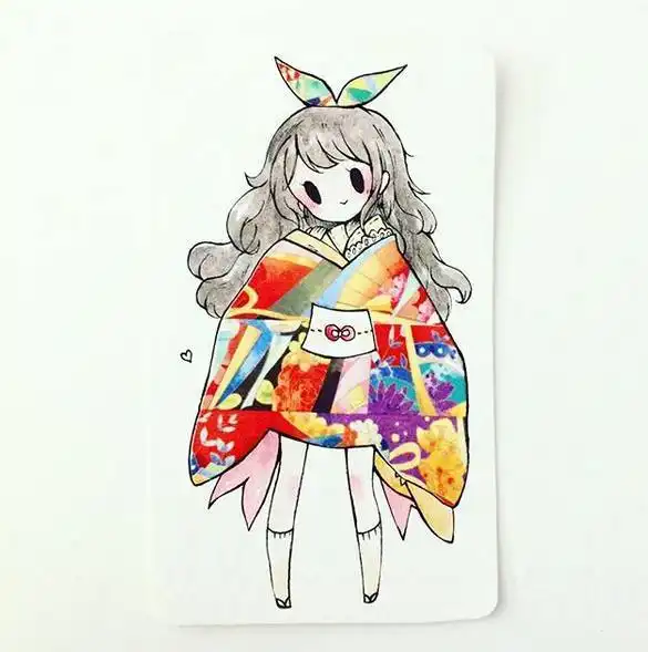 日本女画师用纸胶带当涂鸦的工具做的和服小姐姐插画,太赞了