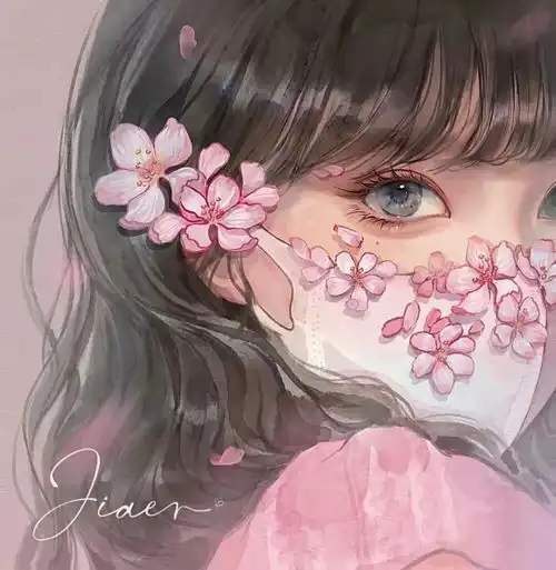 口罩花女生头像