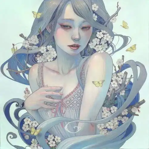 她用8年时间逆袭,创作了一系列空灵少女,仙桃般的颜色,风月性感的诱惑