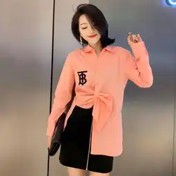 施悦名2019早春新款口袋绣花进口棉衬衣休闲百搭上衣欧美时尚女装