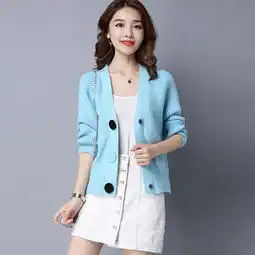 春秋季新款韩版时尚纯色长袖女装开衫针织衫k7017