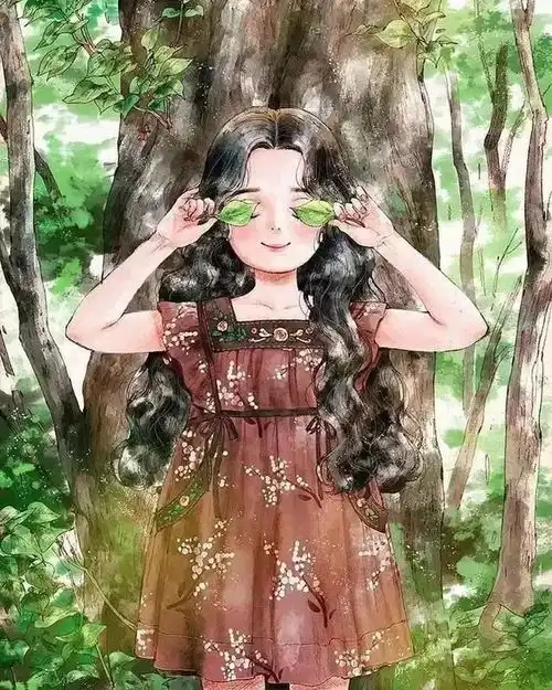 水彩临摹森系少女笔下的世界