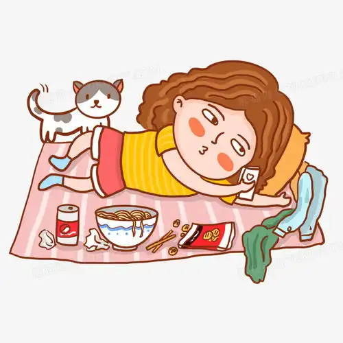 手绘卡通女孩躺在床上吃零食插画元素png图片素材下载卡通png熊猫办公