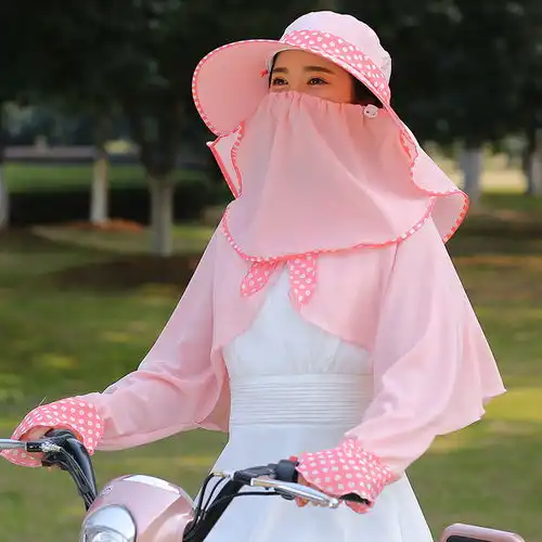 新款帽子女夏户外太阳帽遮阳帽防晒帽口罩披肩防紫外线大檐沙滩帽