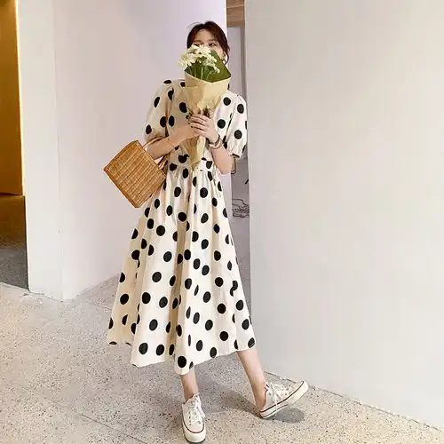 雪纺波点连衣裙女长裙脚踝夏季2021新款法式裙子仙女超仙气质森系