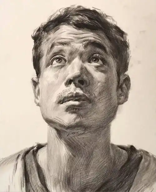 朱传奇教你画有观察动态的男中年素描头像