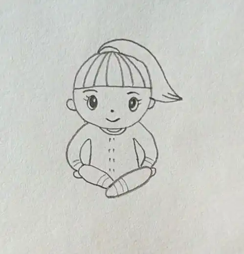马尾辫小女孩坐着的简笔画图文教程