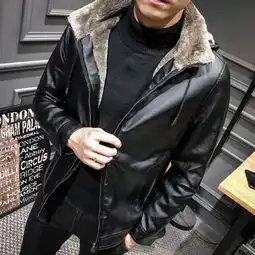 新欧美男士翻领韩版帅气仿皮皮衣修身机车皮夹克潮男装