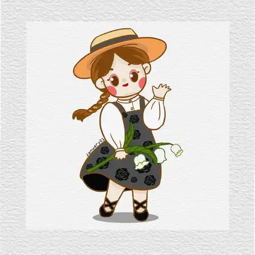 儿童插画,手拿鲜花的小女孩,可可爱爱