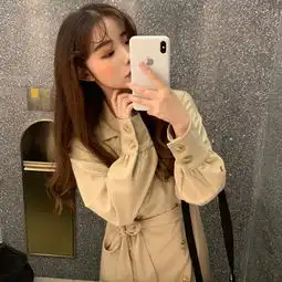 2019春季韩版气质双排扣风衣百搭长款腰带裙子女