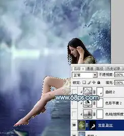 唯美的淡冷色水景美女