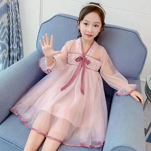 女童连衣裙2020新款夏季洋气儿童唐装公主裙女孩汉服蓬蓬网纱裙子