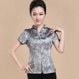 新款唐装女士上衣妈妈装中年中老年女装夏装修身时尚短袖衬衫