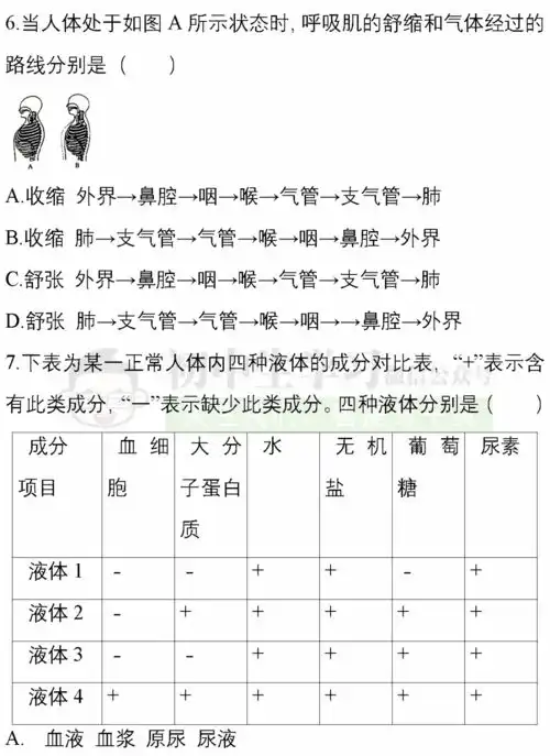 初中生物精选180道选择题,所有考点全在里面,可打印