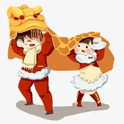 2019年新年男孩女孩拜年舞狮狂欢图片素材其他格式下载动漫人物大全