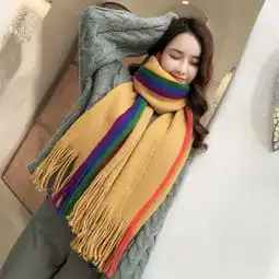 网红同款彩虹围巾韩版围巾女冬款时尚百搭女学生围脖加厚保暖披肩
