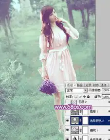 photoshop给树林美女增加柔美的淡调青绿色