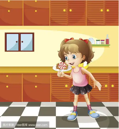 女孩吃棒棒糖girleatinglollipopillustration