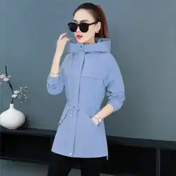 新款中长款风衣女连帽外套时尚百搭开衫外衣m4x大码女装夹克