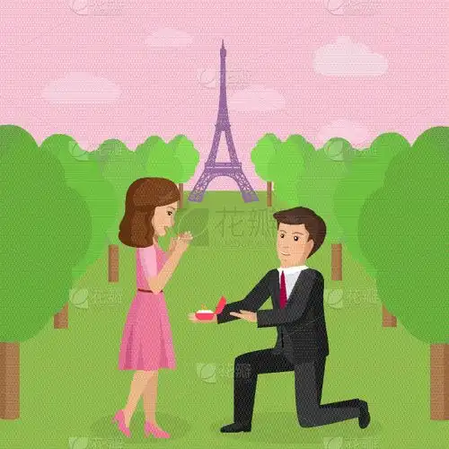 绘画插图,男人,矢量,女朋友,套装,巴黎,埃菲尔铁塔,背景聚焦,做,订婚男人