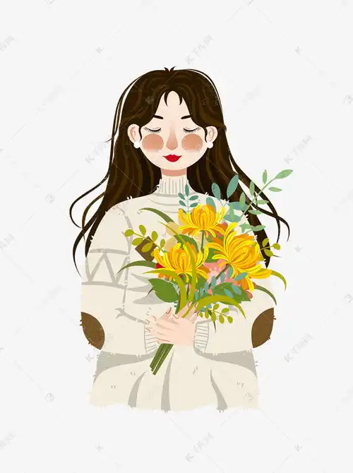 小清新手拿鲜花菊花的女孩可商用元素素材图片免费下载千库网