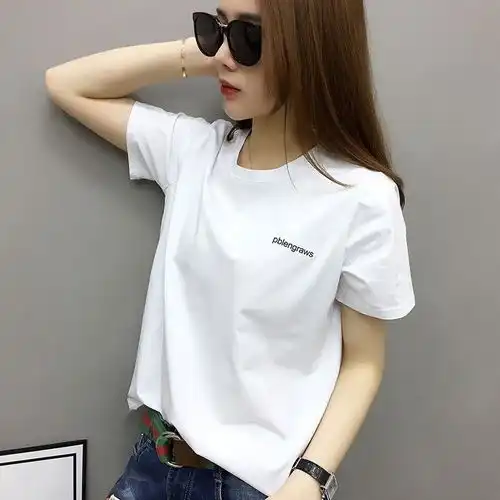 高品质95棉2020新款夏装女简约纯白色棉t恤女短袖宽松休闲百搭