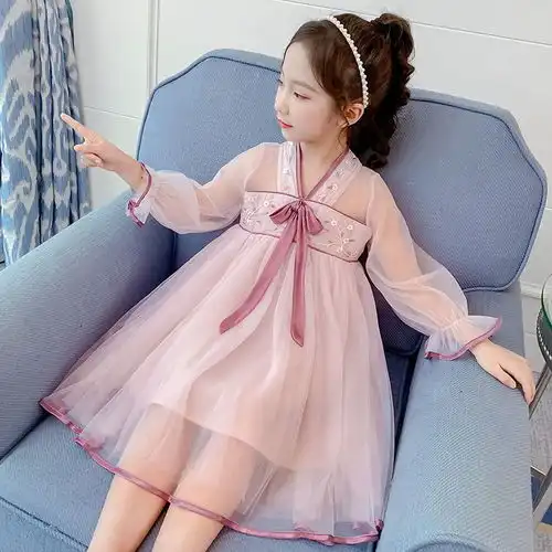 女童连衣裙2020新款夏季洋气儿童唐装公主裙女孩汉服蓬蓬网纱裙子