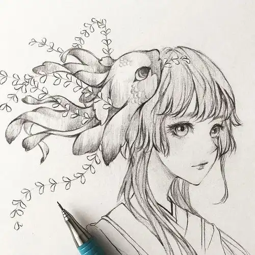 手绘动漫女孩头像线稿素材参考