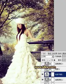 photoshop给树林美女婚片增加梦幻的黄蓝色