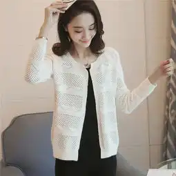 镂空插肩袖圆领女式防晒针织开衫外套外套披肩春夏新款女装粉黛