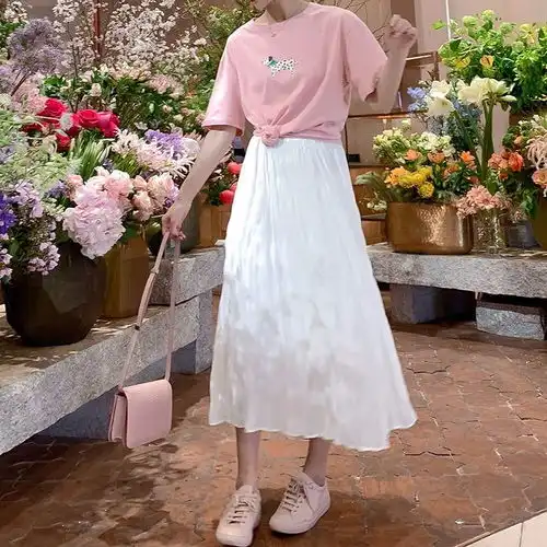 褶皱半身裙女秋冬2020新款高腰中长款ins超火的仙女裙子钉珠纱裙