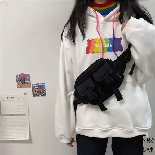 韩版ins百搭暗黑风原宿帆布胸包港风休闲斜挎包日系腰包女学生男