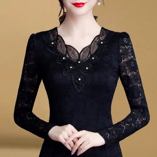 蕾丝打底衫时尚洋气小衫女2019秋季新款加绒女装轻熟百搭初秋上衣