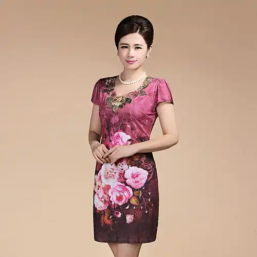中老年女装短袖时尚连衣裙妈妈...