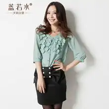 蓝若水520专享大码女装新款春装韩版优雅气质圆领流苏雪纺衬衫简单网www.j.cn