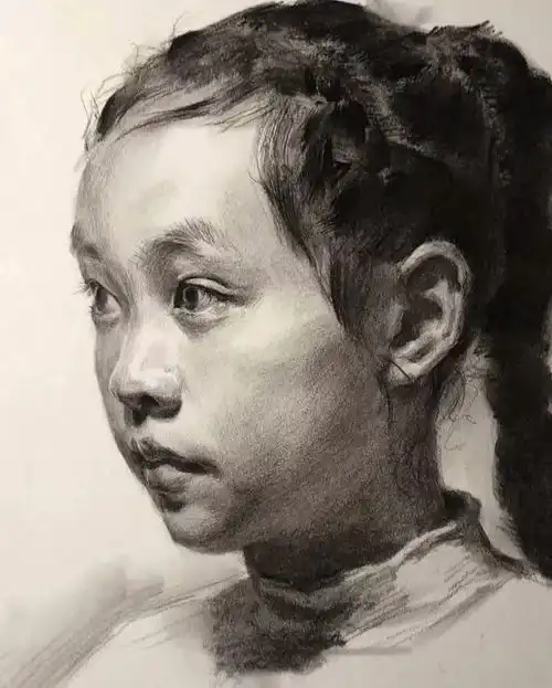视频教学朱传奇教你在四分之三侧女童素描头像中处理调子的过渡变化