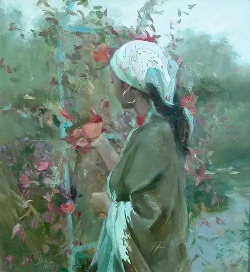 一位年轻的美女画家,用多变的笔法画出别样的美感
