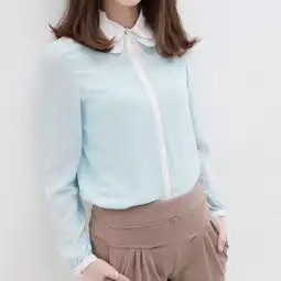 春装清新气质淑女娃娃领拼接撞色雪纺衬衫上堆糖,美图壁纸兴趣社区