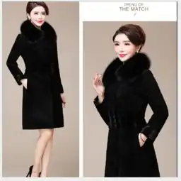 高档精品羊剪绒中长款女海宁2018新款真羊毛狐狸毛水貂毛妈妈款皮草外套女